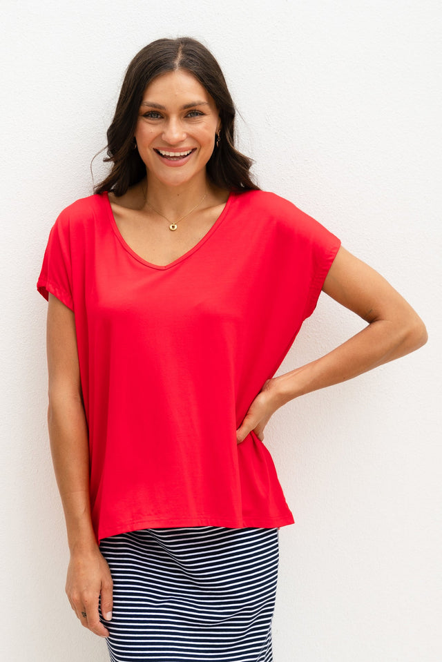 Jenner Red V Neck Tee,Lifestyle image 1