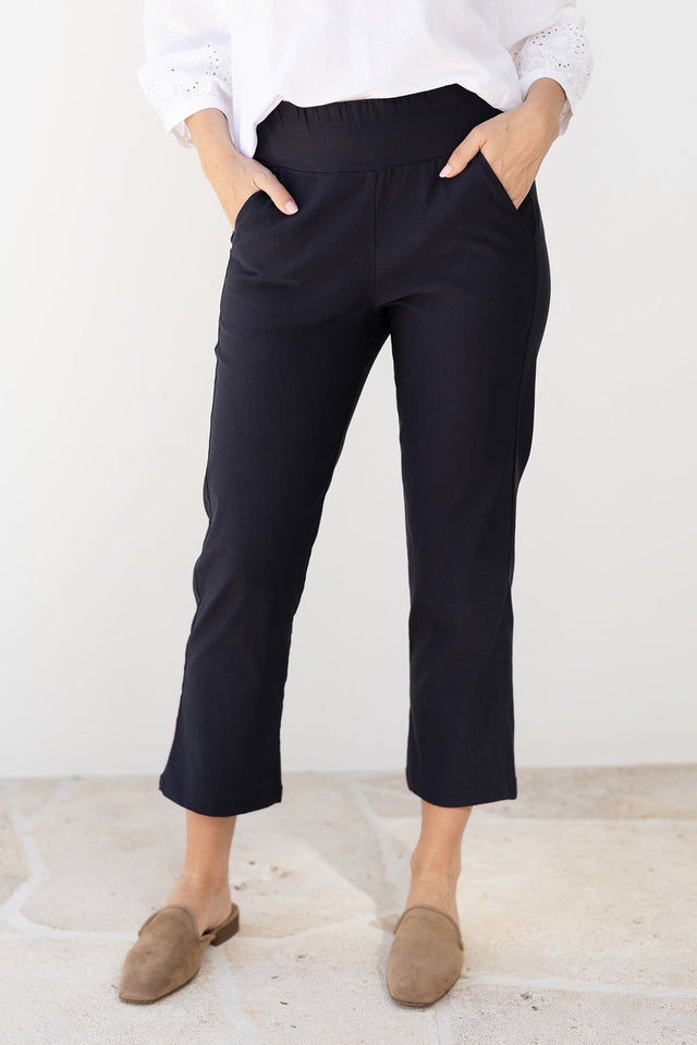 SmartFlex Navy Straight Leg Pants,Front,Brunette model