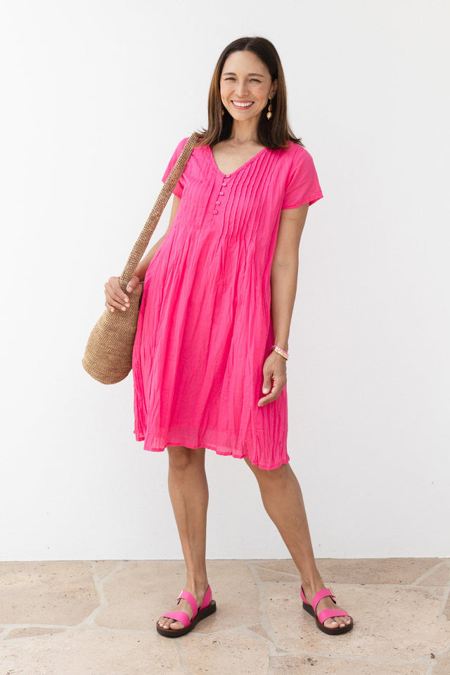 Sabina Fuchsia Crinkle Cotton Dress,Lifestyle image 1