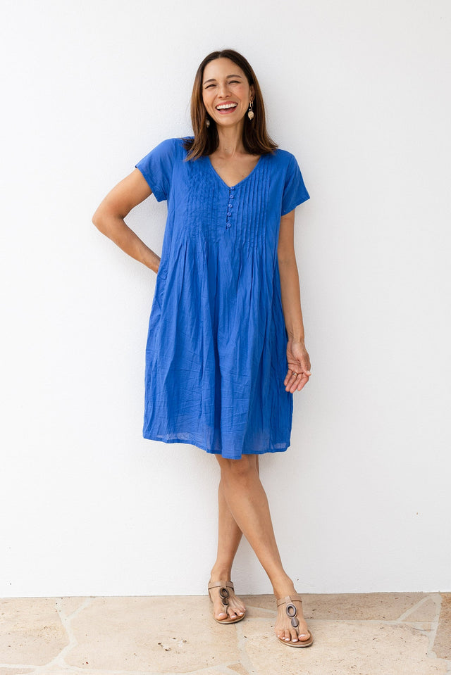 Sabina Blue Crinkle Cotton Dress,Lifestyle