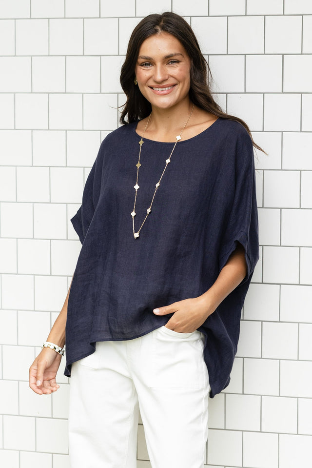 Chaya Navy Linen Top,Lifestyle