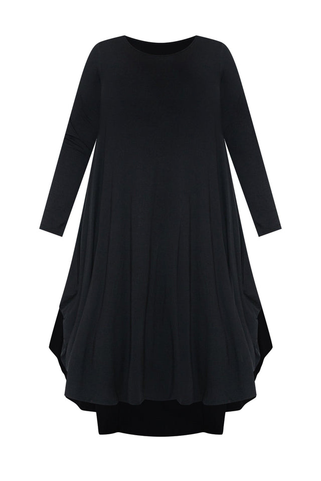 Black Long Sleeved Micro Modal Drape Dress,ghost-mani image 7