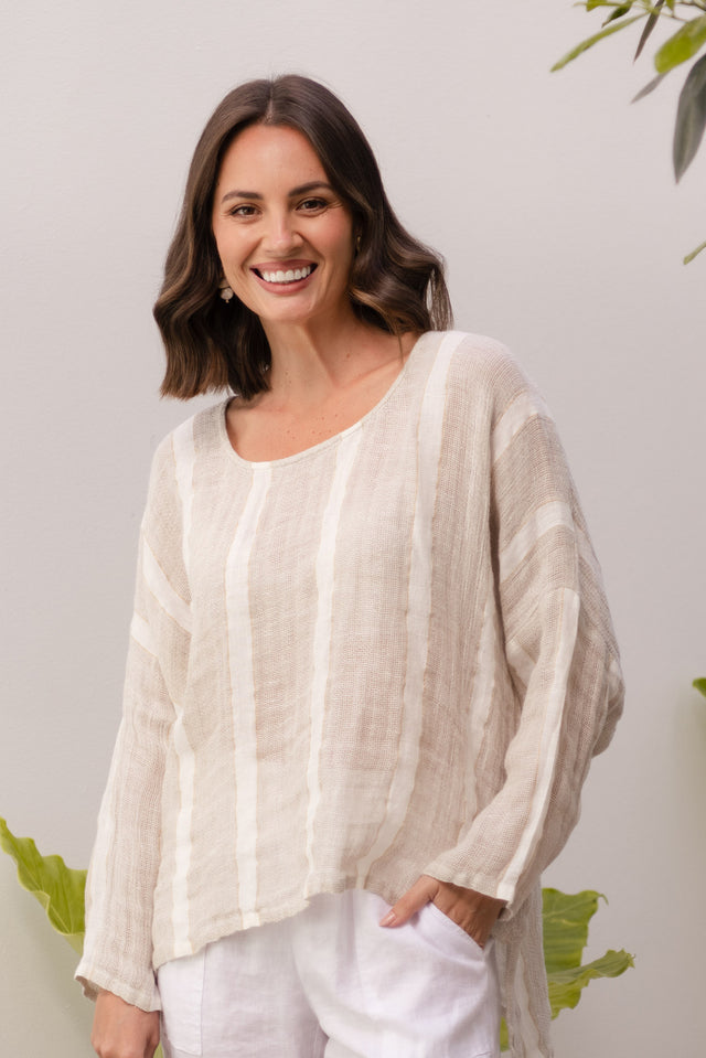Valentina Natural Stripe Linen Top