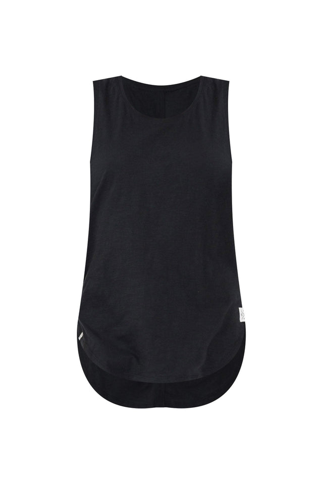 Black Cotton Scoop Tank,Brunette model,ghost-mani image 3