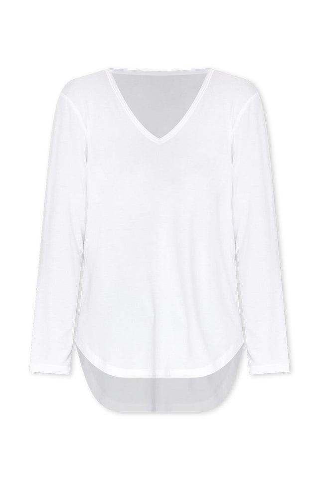 Sia White Bamboo V Neck Top,ghost-mani image 3