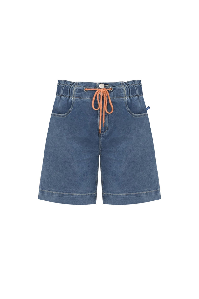 Lizzy Dark Blue Denim Drawstring Shorts,ghost-mani image 7