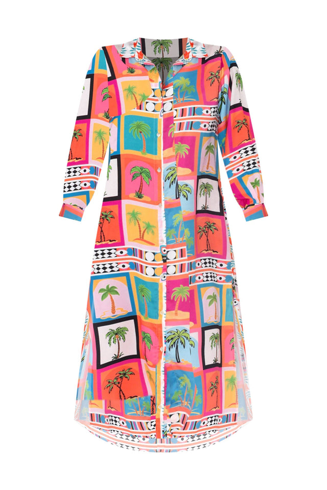 Shayli Pink Tropical Shirt Dress,ghost-mani image 3