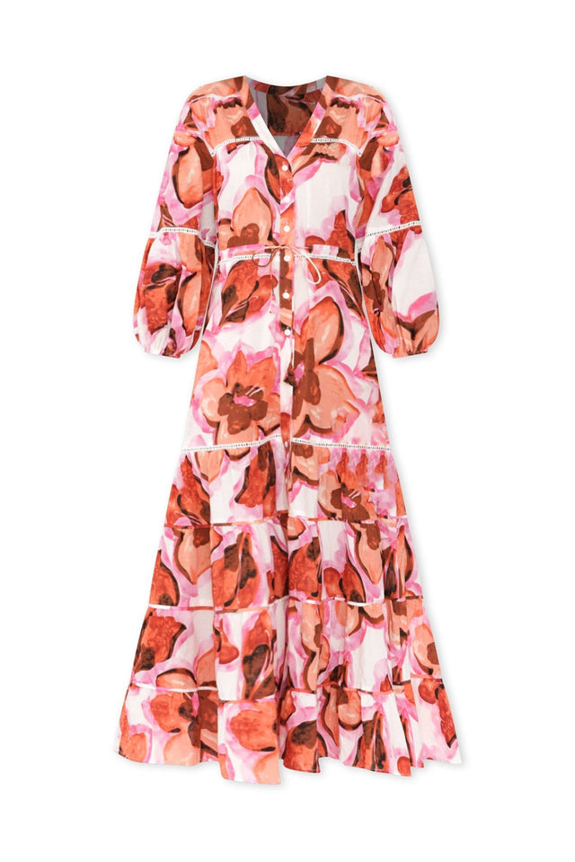 Gertie Pink Floral Cotton Tier Dress,ghost-mani