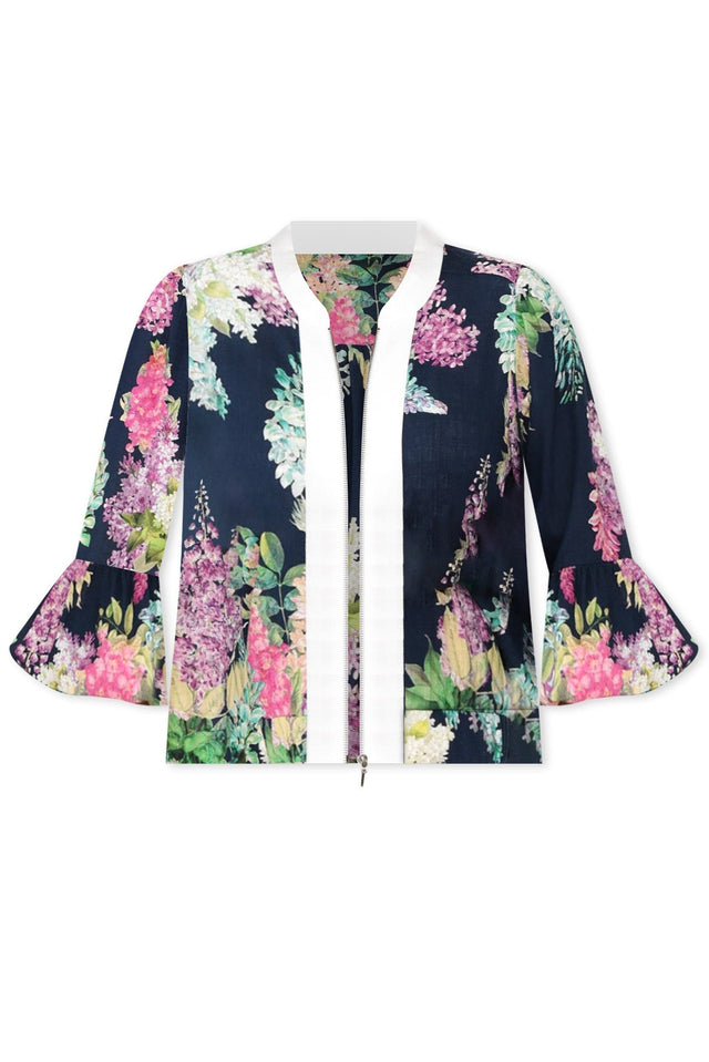 Augustine Navy Wisteria Linen Blend Jacket,ghost-mani