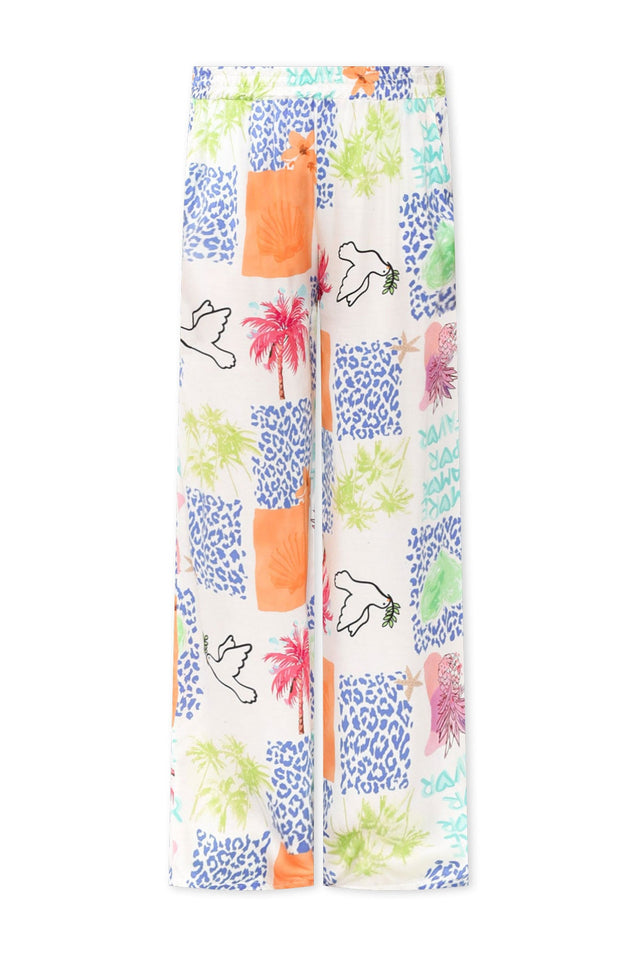 Orina White Jungle Wide Leg Pants,ghost-mani image 3
