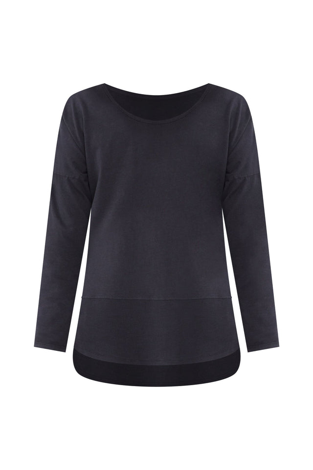 Fundamental Navy Cotton Rib Sleeved Top,ghost-mani image 7