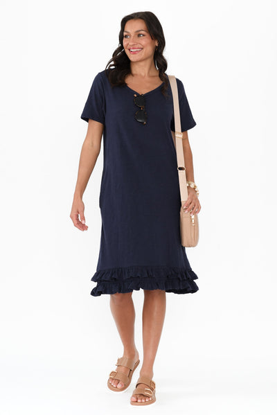 Aaliyah Navy Cotton Frill Dress