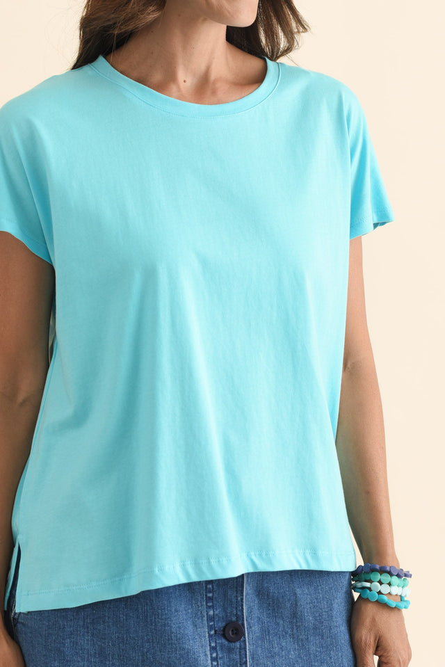 Abbi Turquoise Cotton Tee,Brunette model,alt text|model:Cara image 6