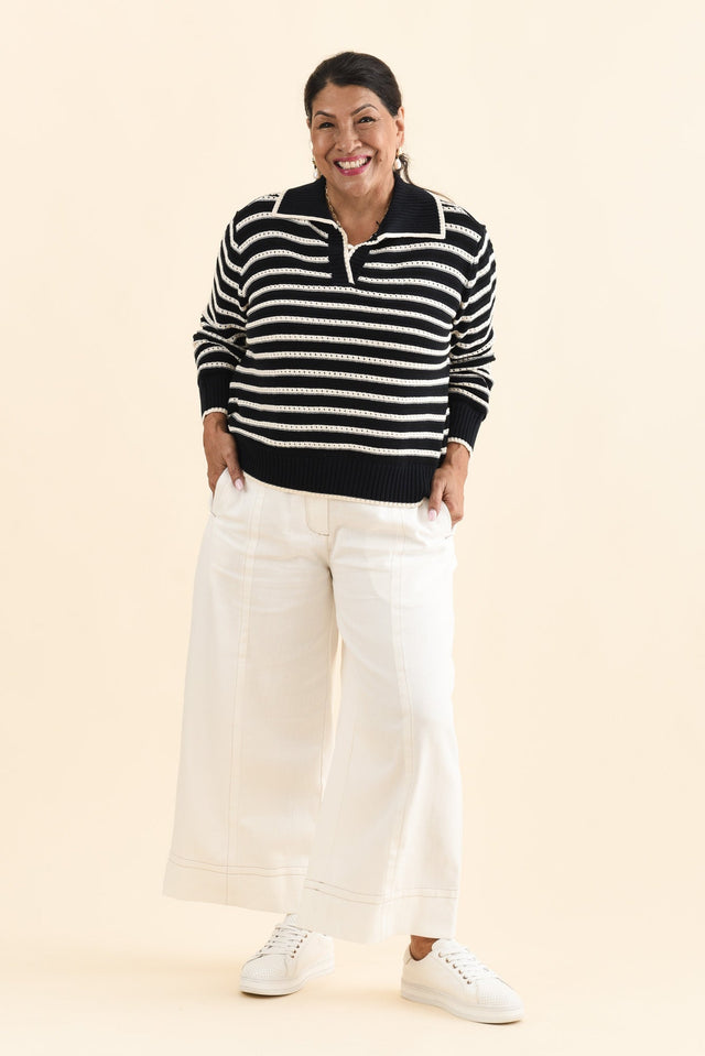 Aberdeen Navy Stripe Cotton Knit Jumper,Brunette model,alt text|model:Pilita image 11