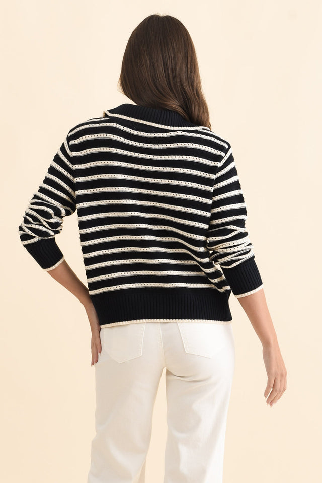 Aberdeen Navy Stripe Cotton Knit Jumper,Brunette model,alt text|model:MJ image 6