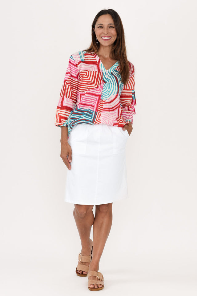 Abigail White Drawstring Skirt,Brunette model,alt text|model:Cara image 9