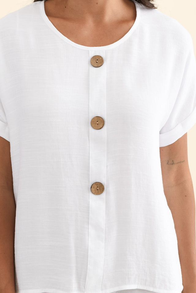 Abilene White Button Top,Brunette model,alt text|model:Brontie image 7
