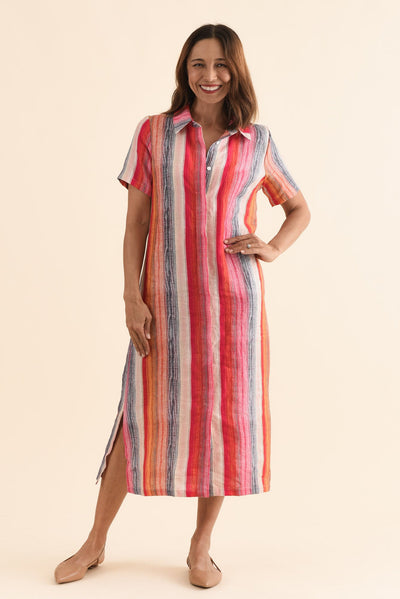 Abraham Red Stripe Linen Shirt Dress