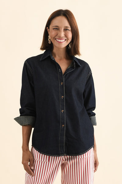 Abriella Dark Blue Denim Shirt