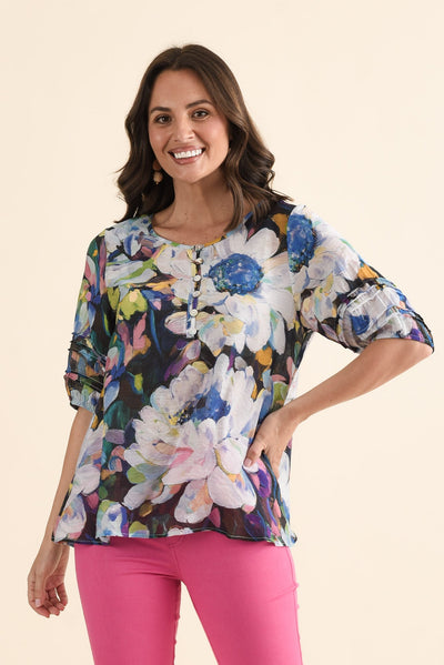 Acacia Blue Floral Button Top