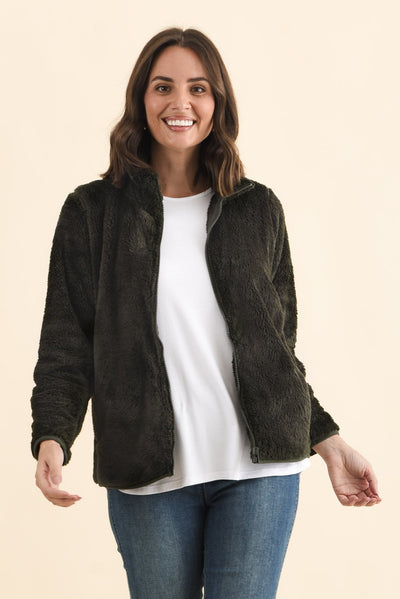 Ackerley Dark Green Faux Fur Jacket