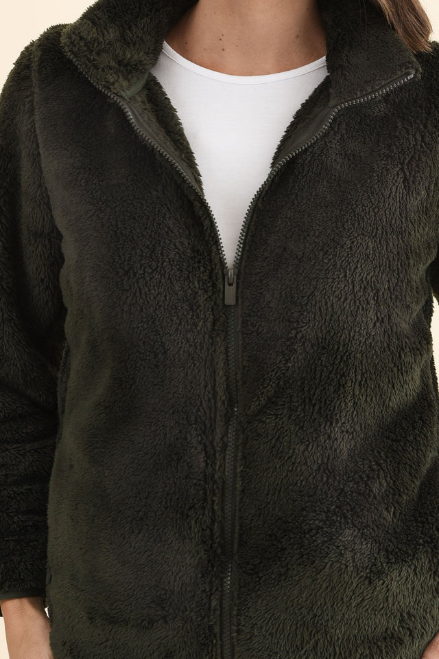 Ackerley Dark Green Faux Fur Jacket,Brunette model,alt text|model:MJ image 6
