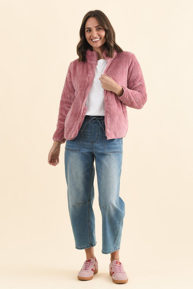 Ackerley Pink Faux Fur Jacket,Brunette model,alt text|model:MJ image 8