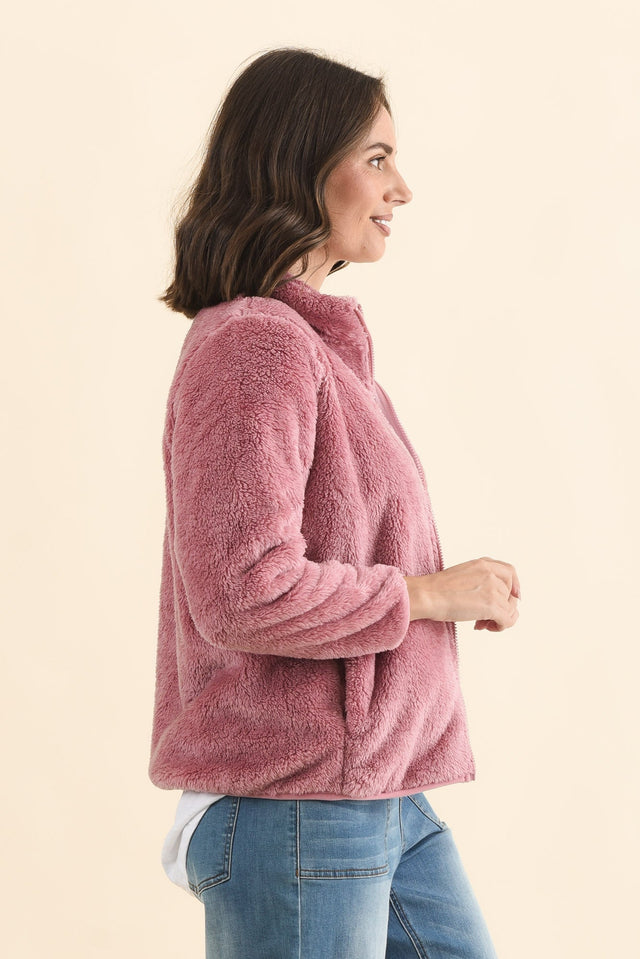 Ackerley Pink Faux Fur Jacket,Brunette model,alt text|model:MJ image 5