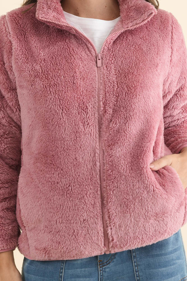 Ackerley Pink Faux Fur Jacket,Brunette model,alt text|model:MJ image 7