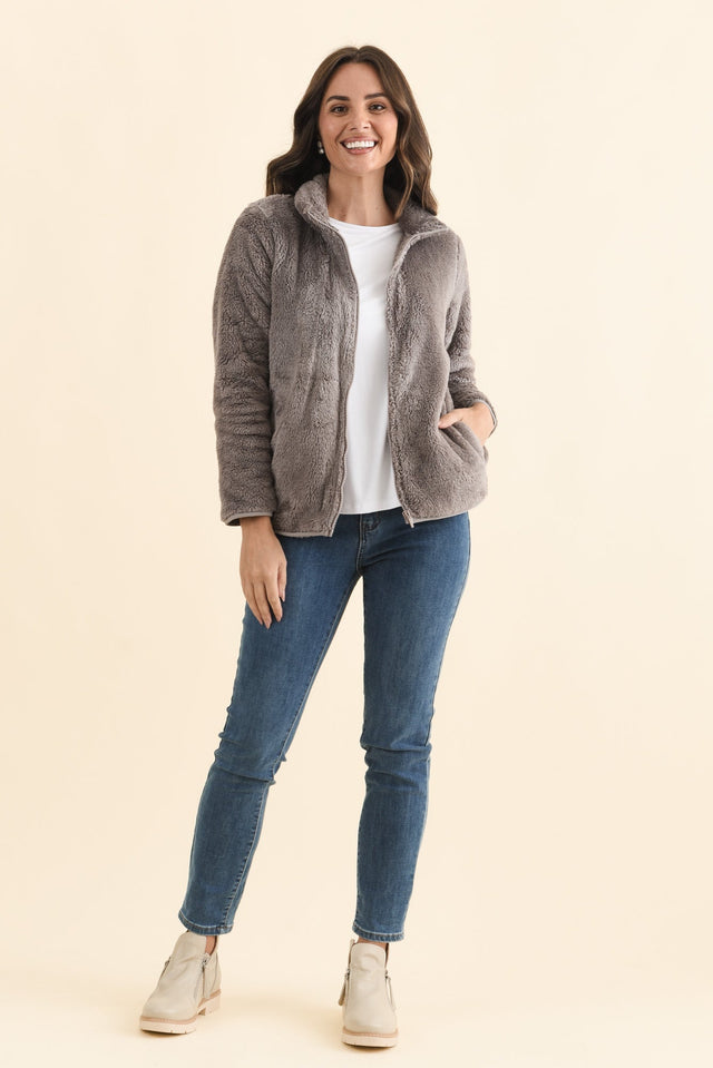 Ackerley Taupe Faux Fur Jacket,Brunette model,alt text|model:MJ image 8