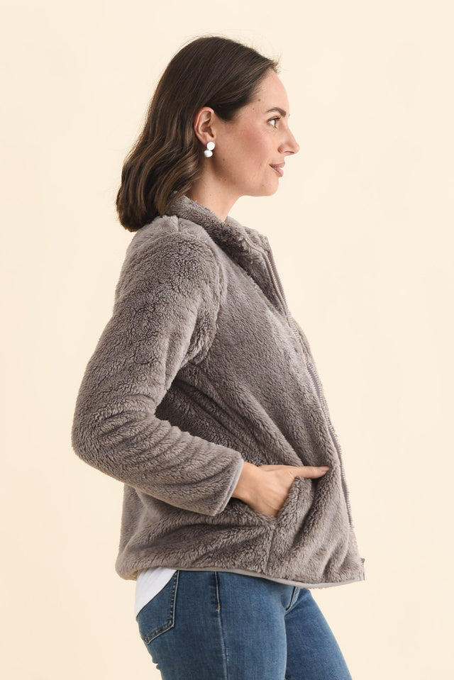 Ackerley Taupe Faux Fur Jacket,Brunette model,alt text|model:MJ image 5