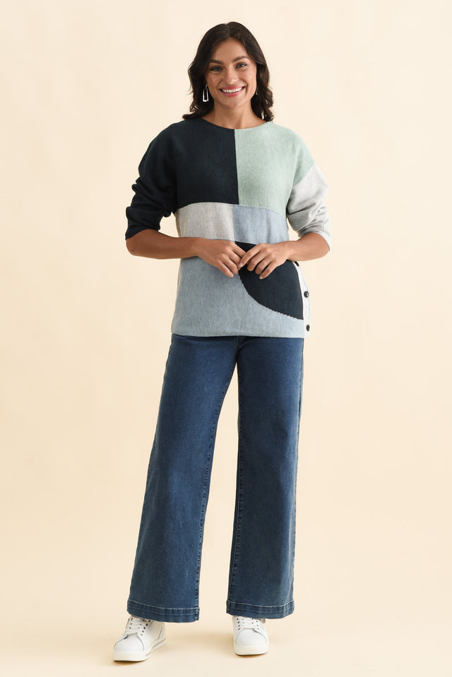 Acton Blue Splice Wool Blend Jumper,Brunette model,alt text|model:Brontie image 8