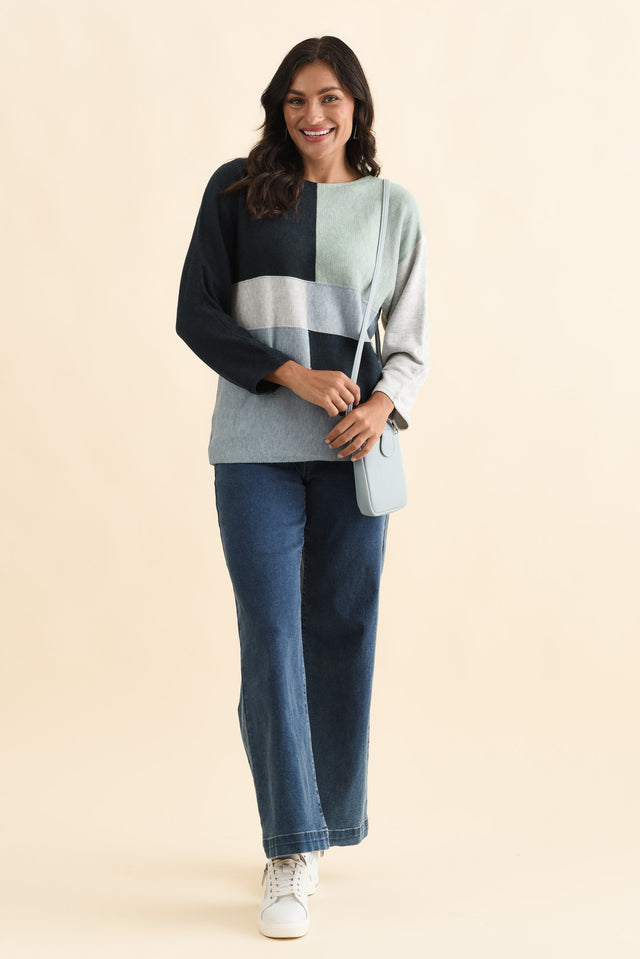 Acton Blue Splice Wool Blend Jumper,Brunette model,alt text|model:Brontie image 3