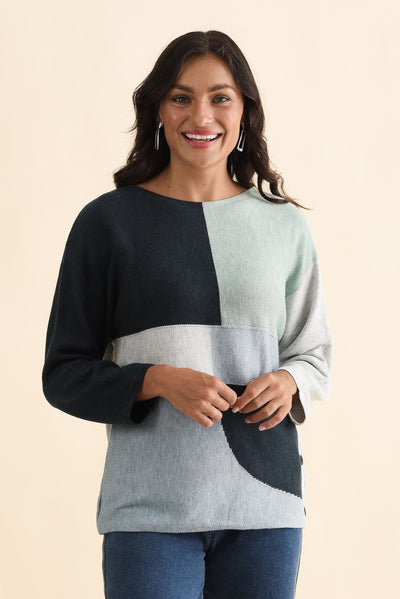 Acton Blue Splice Wool Blend Jumper
