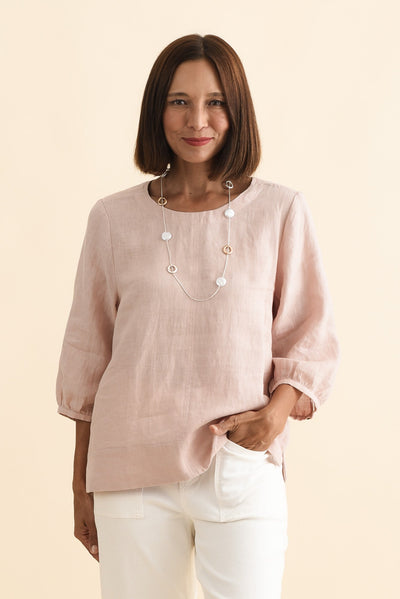 Addie Blush Linen Sleeved Top
