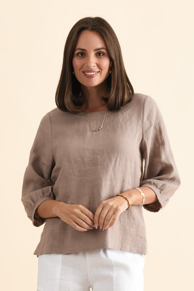 Addie Mocha Linen Sleeved Top