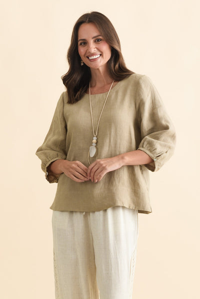 Addie Taupe Linen Sleeved Top