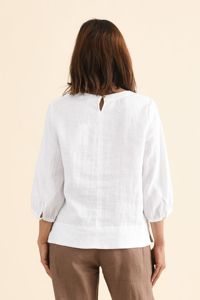 Addie White Linen Sleeved Top,Back,Brunette model,alt text|model:Cara image 6