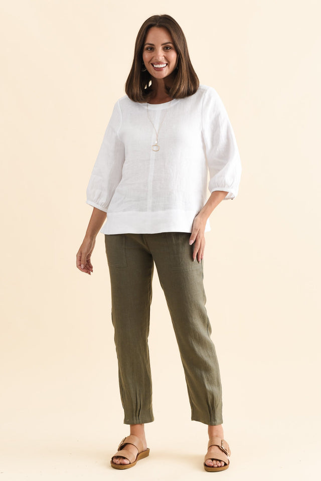 Addie White Linen Sleeved Top,Brunette model,alt text|model:MJ image 8