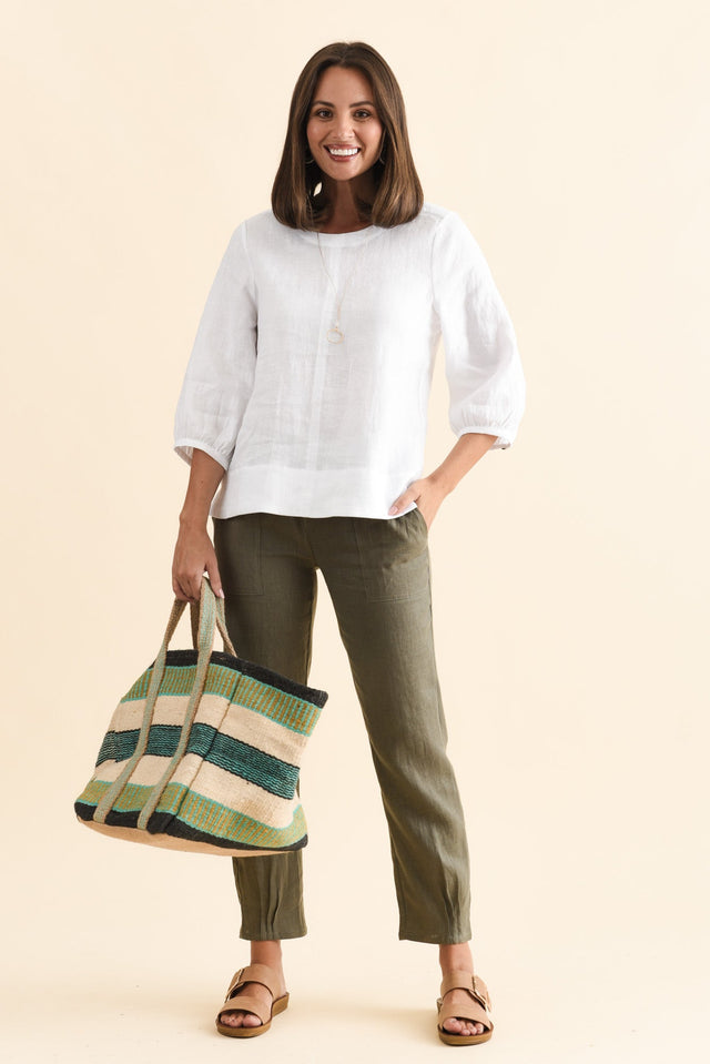 Addie White Linen Sleeved Top,Brunette model,alt text|model:MJ image 4