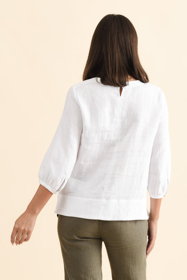 Addie White Linen Sleeved Top,Brunette model,alt text|model:MJ image 6