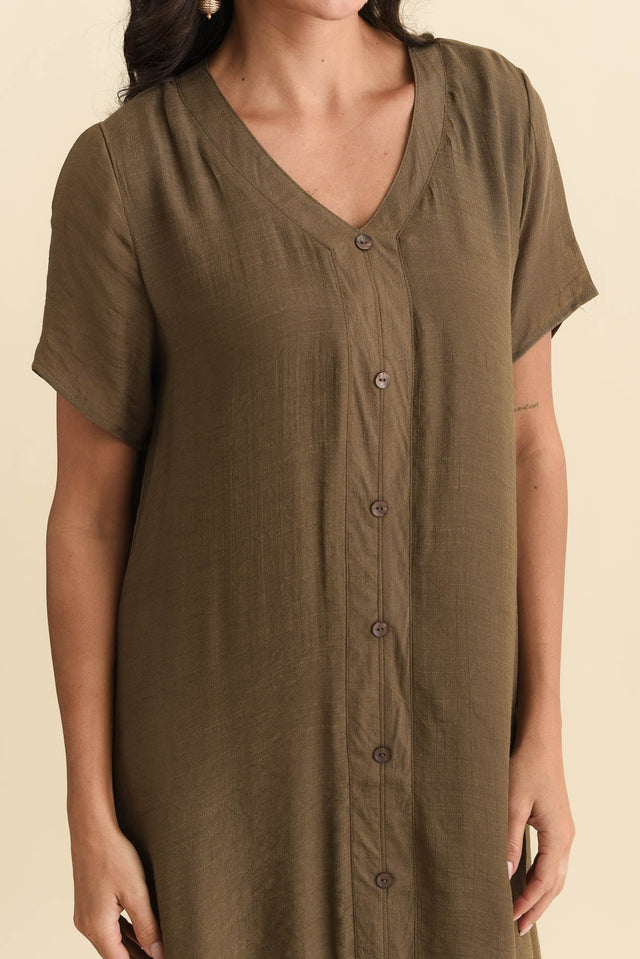 Adelaide Chocolate Layered Button Dress,Brunette model,alt text|model:Brontie image 7