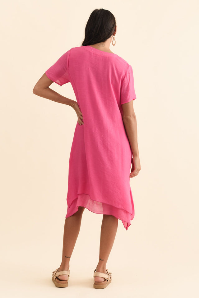Adelaide Pink Layered Button Dress,Brunette model,alt text|model:Brontie image 5