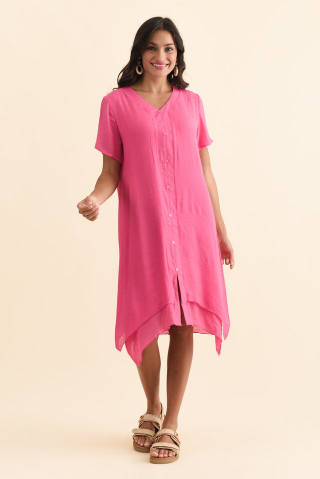 Adelaide Pink Layered Button Dress,Brunette model,alt text|model:Brontie image 7