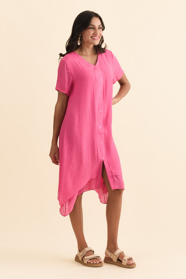 Adelaide Pink Layered Button Dress,Brunette model,alt text|model:Brontie image 4