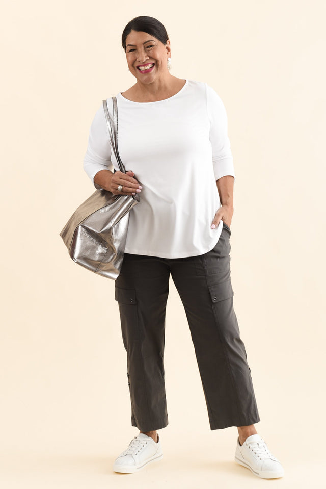 Air-Lite Charcoal Stretch Cargo Pants,Full Body,Brunette model,alt text|model:Pilita image 11