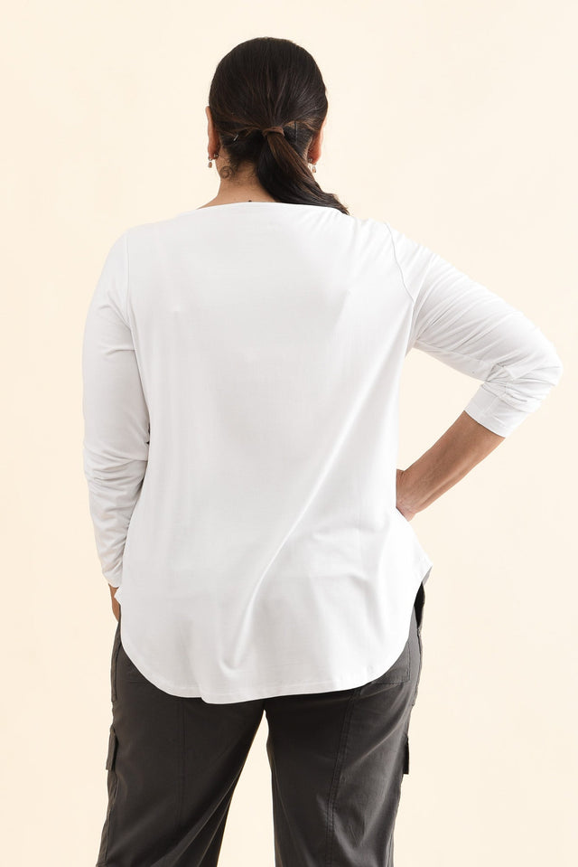 Adele White Long Sleeve Bamboo Tee,Back,Brunette model,alt text|model:Pilita image 11