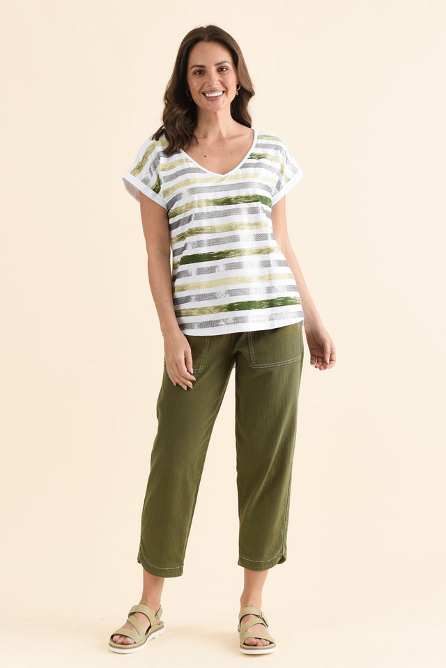 Adli Green Stripe Cotton Sequin Tee,Full Body,Brunette model,alt text|model:MJ