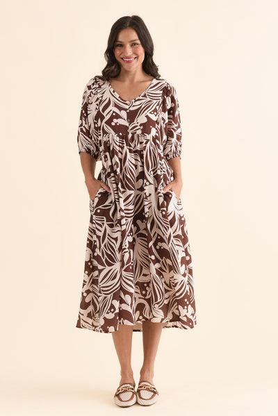 Adwin Chocolate Palm Pocket Dress