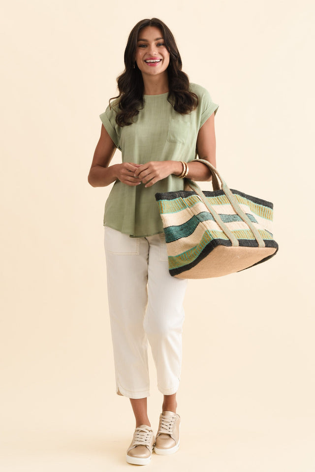 Aiden Sage Linen Blend Pocket Top,Brunette model,alt text|model:Brontie image 3